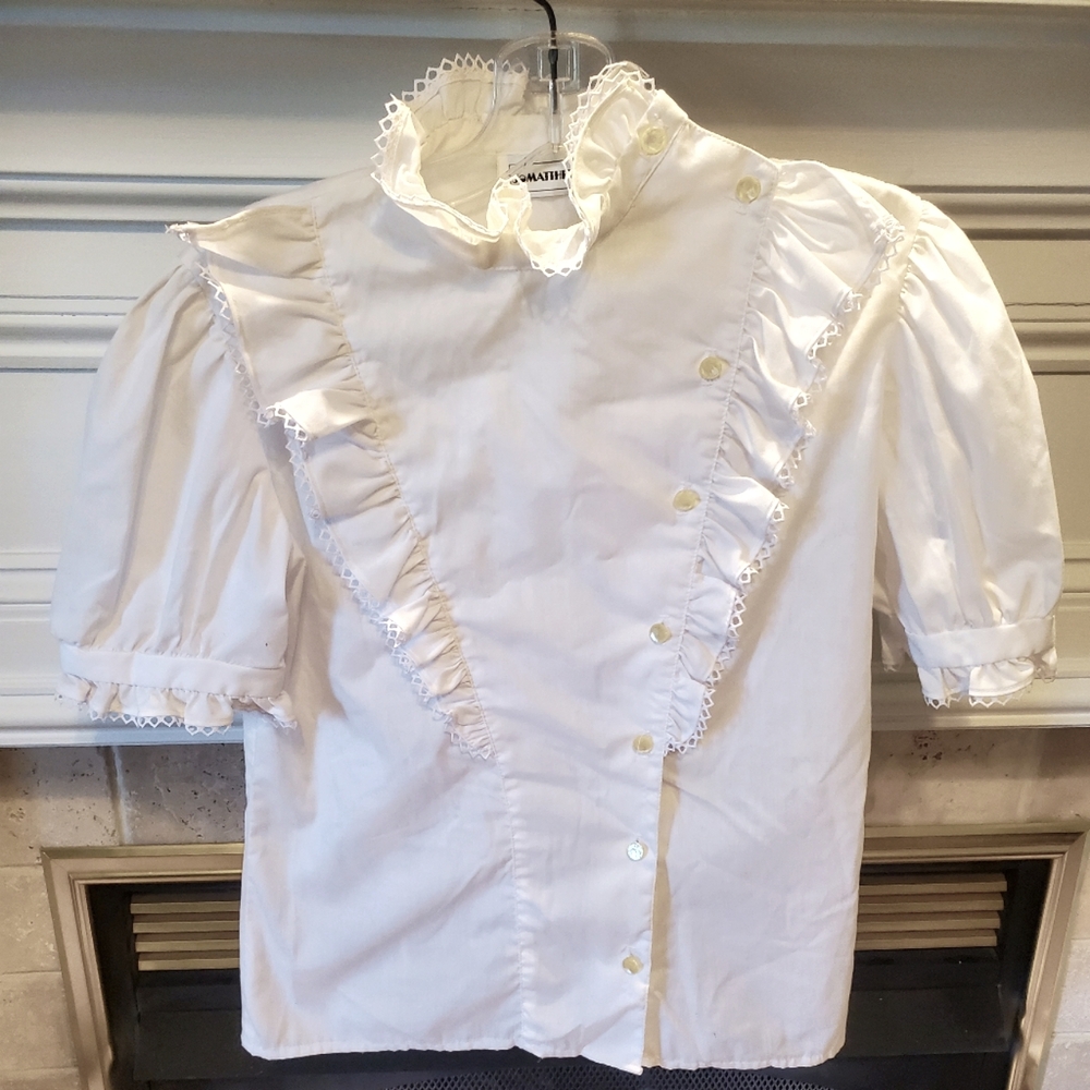 Vintage Jo Matthew's lace button up shirt white size 7
